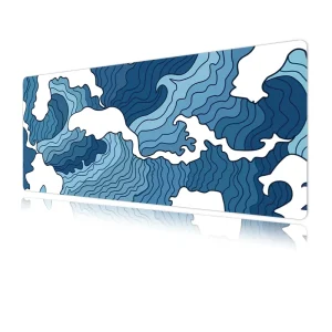 Extended Gaming Mouse Pad Japanese Blue White Wave Large Size Waterproof Anime Design Stitched Edges Desk Mat