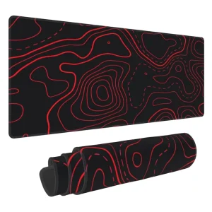 Extended Red Black Topographic Large Gaming Mouse Pad with Stitched Edges with Anti Slip Base Keyboard Pads for Work Office
