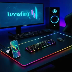 Extra Large Gaming Mouse Pad with 15W Wireless Charger Non Slip Rubber Base Computer Keyboard Mat for Men RGB LED Mouse Pad