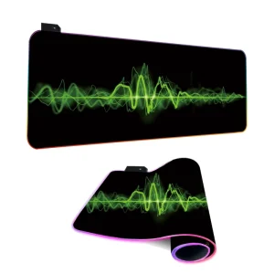 FUding Custom Image Cool Green Lines Large RGB Gaming Mouse Pad 900×400 3mm Thick Scratch Proof Waterproof Rubber Base OEM Logo