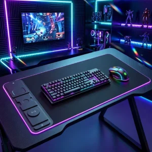 Factory Custom RGB Esports Gaming Mouse Pad Custom Image Printed Desk Mat with Integrated Wireless Charging Stand for PC Laptop