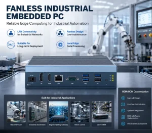 Factory Design Compact Fanless Embedded PC for Robot Control System Industrial Computer with Multi I O Ports