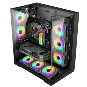 Factory OEM Panoramic ATX Gaming Computer Case Tempered Glass Mid Tower Chassis Support 11 Fans Type C
