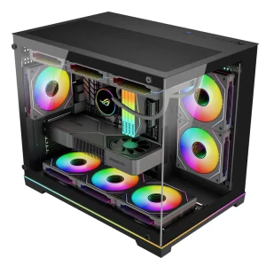Factory OEM Panoramic Gaming Computer Case Micro ATX Dual Glass Chassis Support 9 Fans 360mm Water Cooling