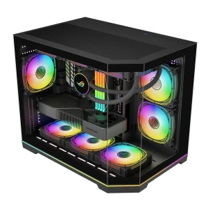 Factory OEM Panoramic Gaming Computer Case Micro ATX Dual Glass Chassis Support 9 Fans 360mm Water Cooling