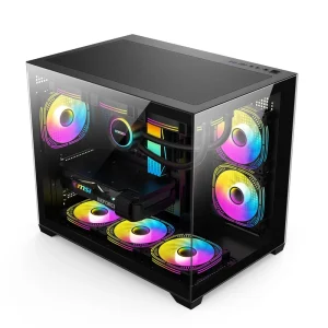 Factory OEM Panoramic Micro ATX Gaming Computer Case with Dual Tempered Glass and Support for 9 Fans