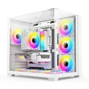 Factory OEM White 3 Side Panoramic ATX Gaming Computer Case Tempered Glass Mid Tower Chassis Support 360mm Radiator