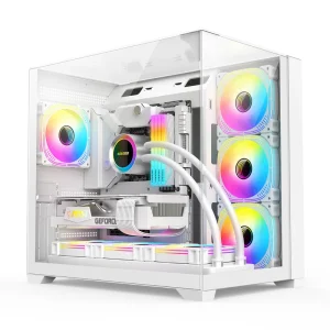 Factory OEM White 3-Sided Panoramic ATX Gaming Computer Case Tempered Glass Mid Tower Chassis Support 360mm Radiator