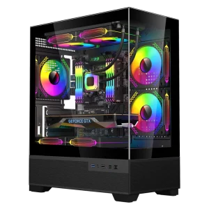 Factory Tempered Glass Gaming PC Case Mid Tower MATX ITX with Power Supply