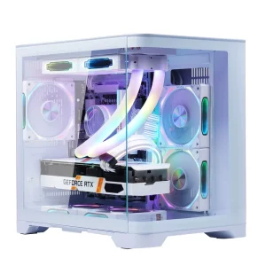 Factory White MATX Gaming PC Case Mid Tower Curved Glass Panel