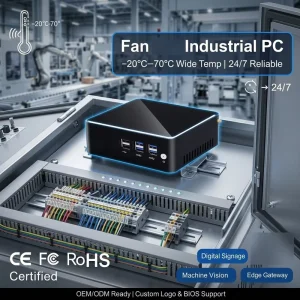 Fanless Industrial Mini PC Core i3 i5 i7 Wide Temperature -20 to 70C Machine Vision Edge Gateway