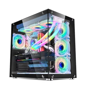 Full Tower ATX Gaming PC Case High Airflow Tempered Glass Front and Side Panels Audio USB Ports