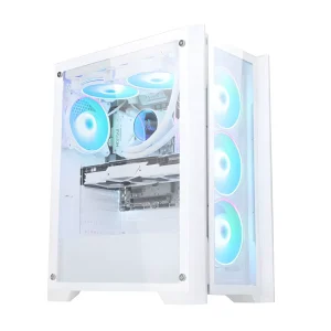 Full Tower ATX Gaming PC Case with Double-Sided Tempered Glass and 360mm Water Cooling Support, White