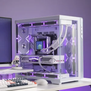 Full-Tower ATX White Computer Case with Transparent Side Panel and 360mm Water Cooling Support
