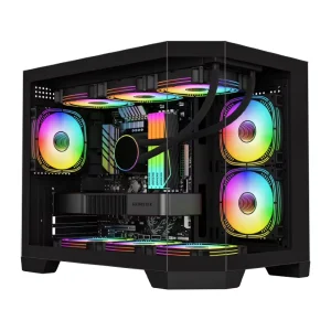 Full Tower Aluminum Alloy PC Case with Fan, Panoramic Tempered Glass, ATX M-MATX