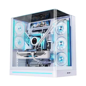 Full Tower Desktop Computer Case with Panoramic Skylight Water Cooling Metal ATX Tower and USB Ports