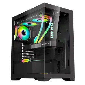 Full Tower Gaming PC Case Tempered Glass Water Cooler ATX Black
