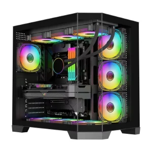Full Tower Gaming PC Case with Tempered Glass RGB Fans Airflow Design Aluminum Alloy with Power Supply for ATX Gaming Setups