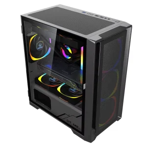 Full-Tower Micro-ATX PC Black Aluminum Case with Tempered Glass
