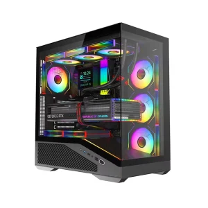 Full View Mid Tower ATX Gaming Case Tempered Glass Front and Side With Cooling Holes Supports 360mm Top Radiator Port in Stock