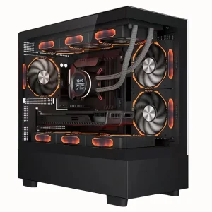 GAMDIAS ATX Mid Tower Gaming PC Case Full View Tempered Glass Desktop Cabinet Front Side Panel Steel Construction