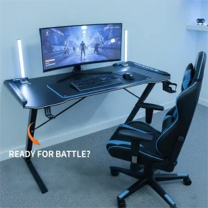 GEDO Carbon Fiber Texture Table Top RGB Ambient Light Z shaped Carbon Steel Table Legs E Sports 15MM Gaming Computer Desk