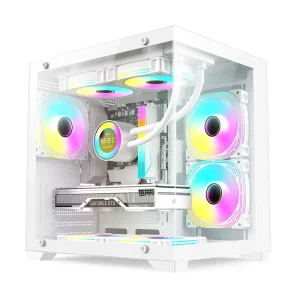 Game Case MINI Sea View Room Desktop Computer Case MicroATX Office Case with USB 1.0 X2 HD Audio Vertical Glass