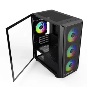 Game Chassis X03 RGB Fan Aluminum Alloy Computer Gaming M-ATX Mid Tower PC Gamer Case Full Rotated Side Glass 2.5″ SSD x2