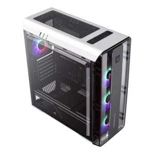 GameMax White MoonLight FRGB Mid Tower Steel Computer Gaming Case Fully Transparent Side Panel for Micro ATX Motherboard Support