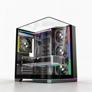 Gaming Computer Case Dual-Chamber Curved Glass Panoramic View ATX MATX ITX Mini-ITX Mid Tower 330mm