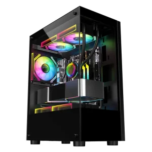 Gaming Computer Case Micro ATX Tempered Glass Front Panel Water Cooling Support