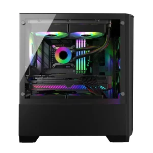 Gaming Computer Case Mid Tower Full Tempered Glass Left Side Metal Right Side Panel