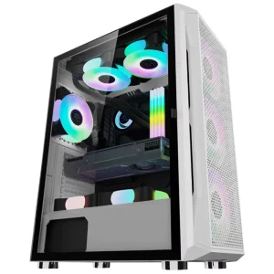 Gaming Full Tower Computer Case Tempered Glass White with Cooling System