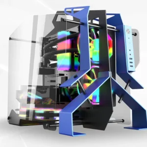 Gaming Hotel Internet Cafe Double Sided Plastic Side View Irregular Mid Tower Desktop Computer ATX Case 4 Fans U3 in Stock