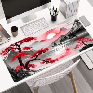 Gaming Keyboard Mouse Pad Desk Mat Mountains Trees Riverside Moon Large Thick Stitched Edge Water Resistant Scratch Proof Stock