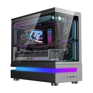 Gaming MicroATX PC Case Desktop Fish Tank Computer Cabinet with Tempered Glass and ARGB LED Strips