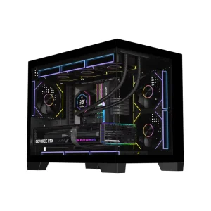 Gaming PC Case 2-Sided Tempered Glass Mid Tower Micro ATX