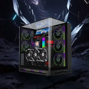 Gaming PC Case ATX Mid Tower USB 3.0 LCD Screen Tempered Glass Black
