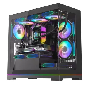 Gaming PC Case Mid Tower MicroATX Steel Plastic Glass Metal Sea View RGB Belt Design with Side Panel Window