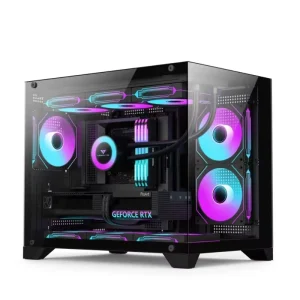 Gaming PC Case Tempered Glass Full View RGB MATX Desktop Computer Case