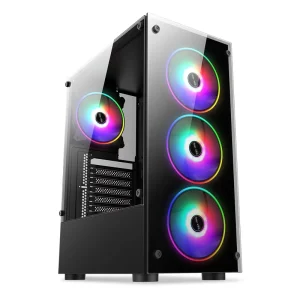 Gaming PC Case Tempered Glass Side and Front Panel Desktop ATX PC Cabinet Transparent Chassis