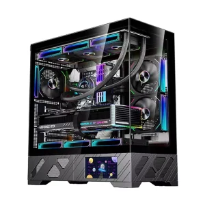 Gaming PC Case with 360mm Water Cooling Support, Glass Panel, Screen Support, ATX MATX ITX