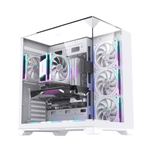 Gaming PC Case with 4 RGB Fans ATX Mid Tower Aluminum Alloy 7 Fan Support Tempered Glass High Airflow Desktop Case