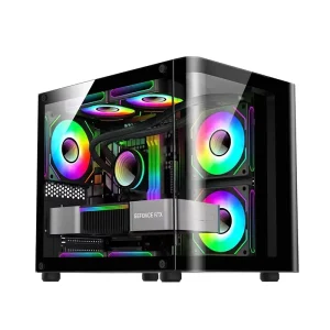 Gaming PC Case with Curved Acrylic Panel and 240 mm CPU Cooler Support