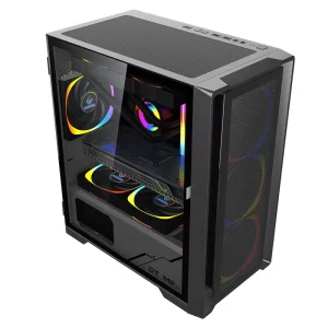 Gaming PC Case with Tempered Glass, Mesh, RGB Fan, ATX Mid Tower
