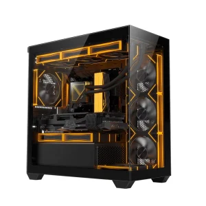 Gaming PC Case with Tempered Glass and RGB Fans Retro Computer Case