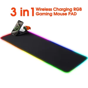 Gaming Style 3 in 1 Wireless Charging Mouse Pad with Phone Stand and RGB LED