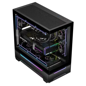 HALO 7 Black ATX Mid-Tower Aluminum Alloy Gaming PC Case with ARGB Fan, Lighting Strip, Tempered Glass, and 360mm AIO Support