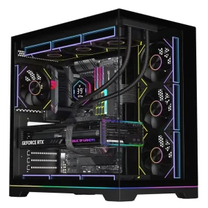 HALO 9 Black ATX, Micro-ATX, ITX Mid-Tower Aluminum Alloy Gaming PC Case with ARGB Fan, Lighting Strip, and Side Panel Window