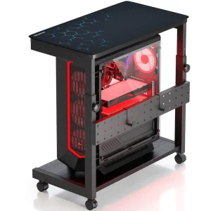 Height Adjustable Computer Tower Stand 2 Tier Case CPU Holder Cart Under Desk Mobile PC Stand Laptop Standing Table Accessories